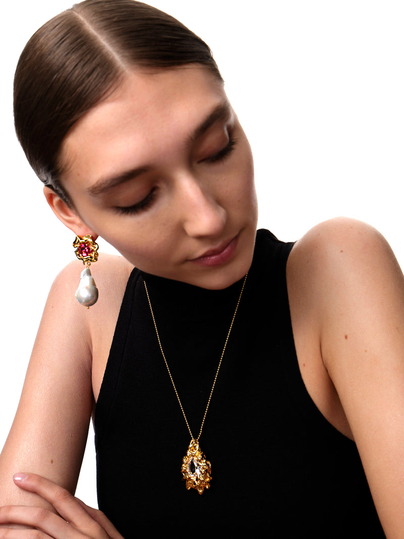 Lola Crystal Baroque Pearl Drop Earrings | Gold - Ruby