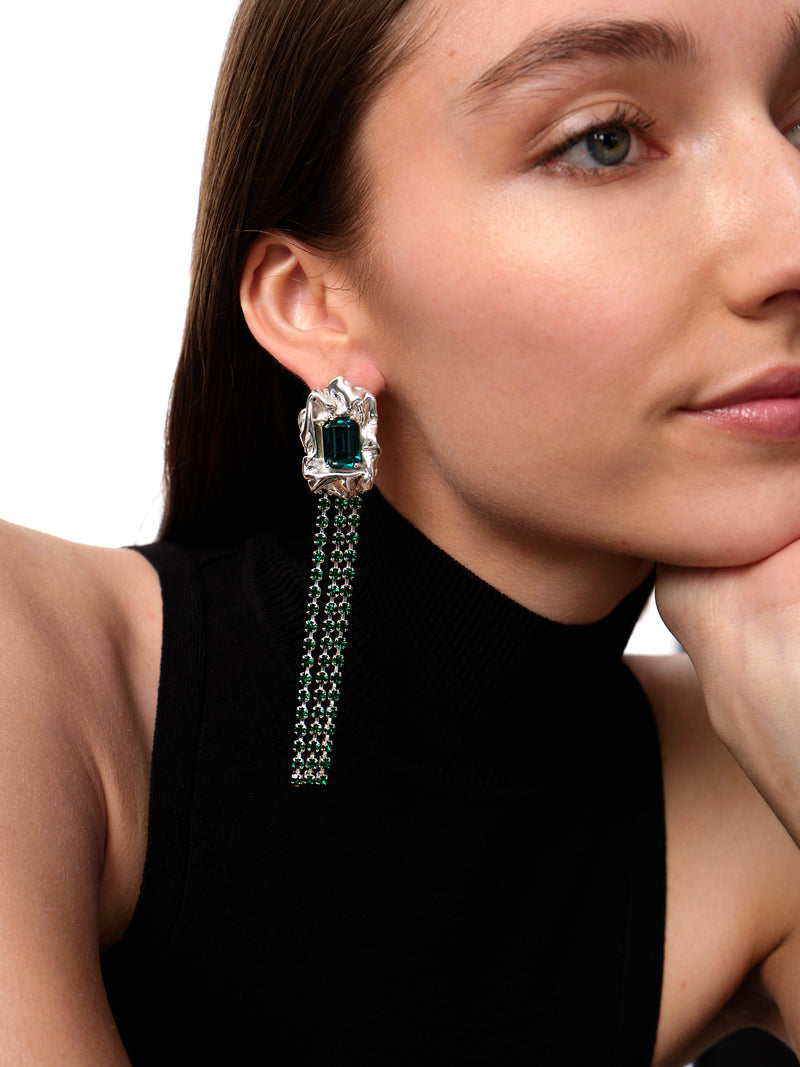 Maude Crystal Drop Earrings | Silver and Emerald