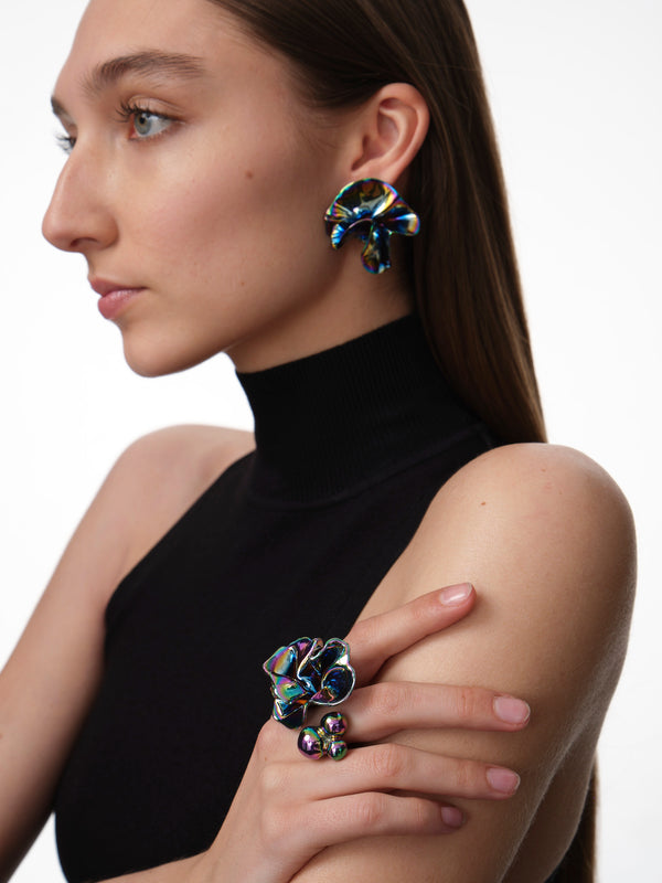 Iridescent Delphinium Earrings | Oil Slick
