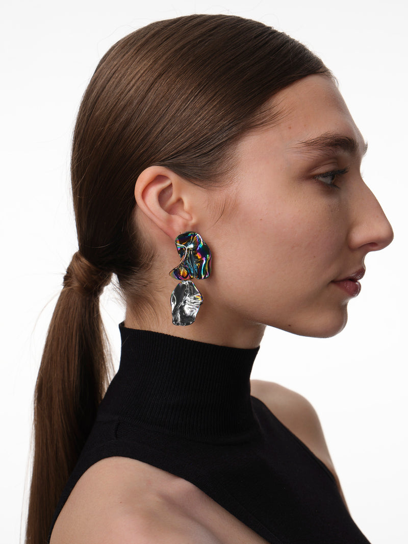 Iridescent Flashback Fold Earrings | Oil Slick and Sterling Silver