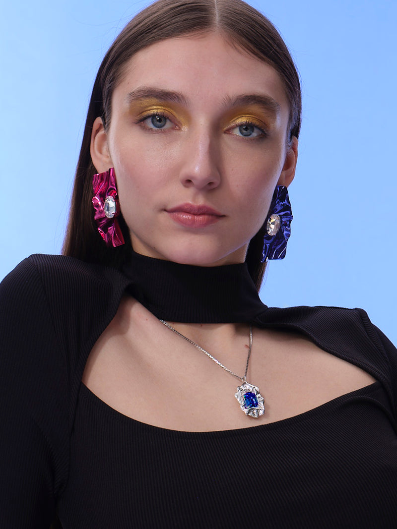 Pleat Crystal Earrings | Blue