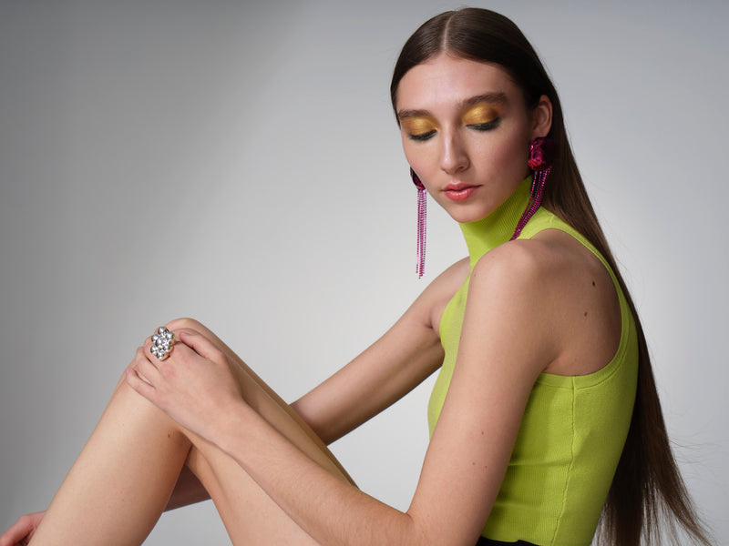 Orbit Crystal Drop Earrings | Fuchsia