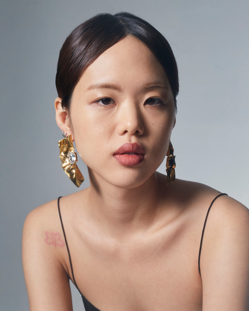 Pleat Crystal Earrings | Gold