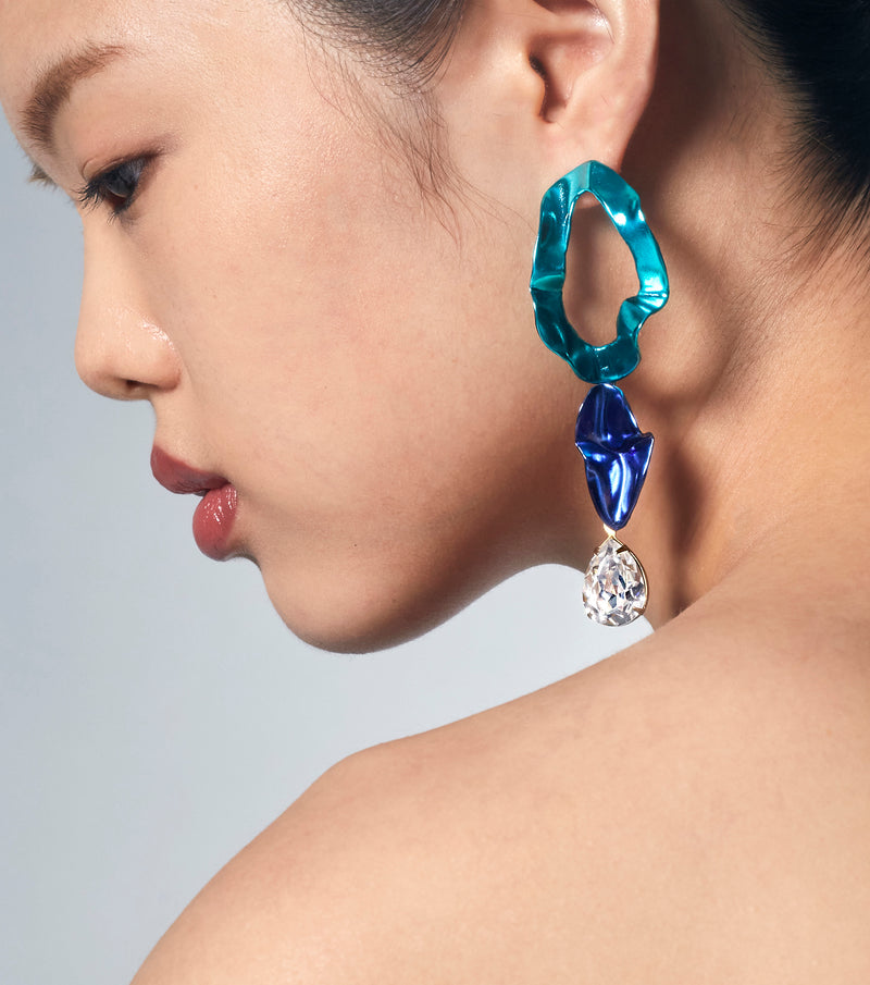 Inside Out Crystal Drop Earrings | Aqua and Cobalt Blue