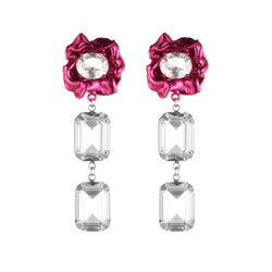 Ada Crystal Statement Earrings in Fuchsia and Silver