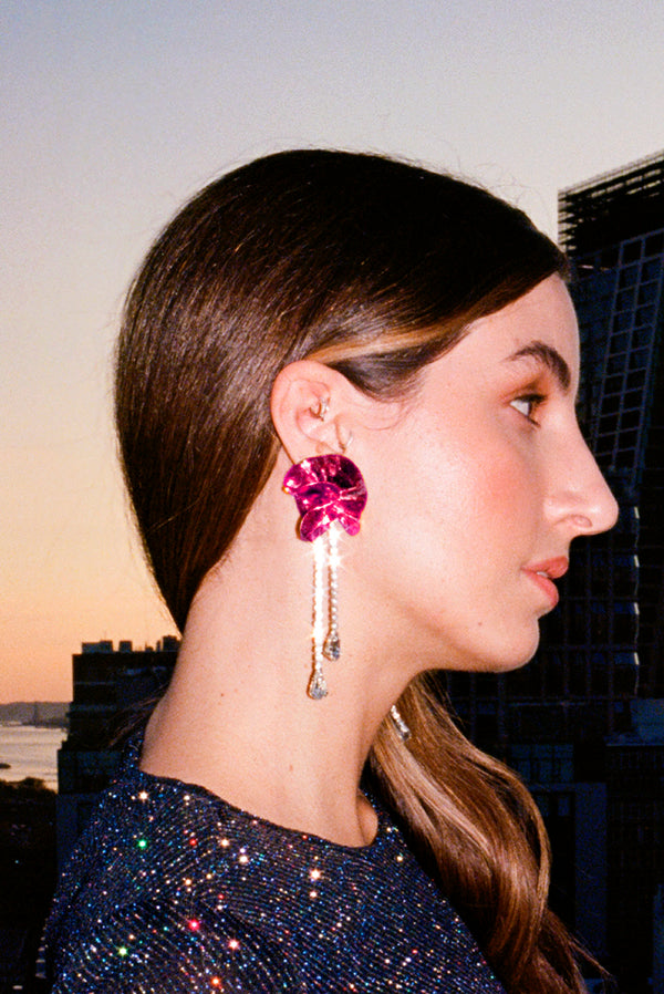 Sylvia Crystal Drop Earrings | Fuchsia