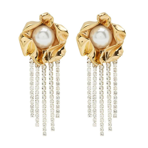 Titania Pearl Crystal Fringe Earrings | Gold – Sterling King