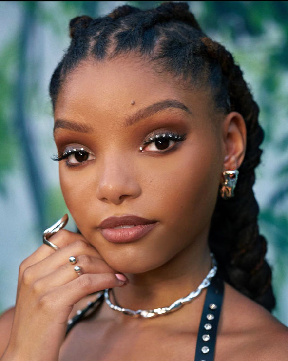 Halle Bailey wearing Sterling King Molten Choker in Sterling Silver and Molten Stud Earrings for Chloe x Halle's Video Performance of "Forgive Me"