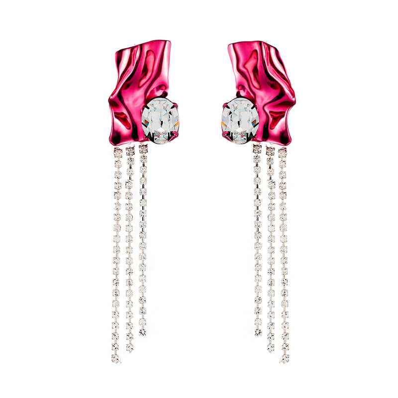 Kiki Crystal Drop Statement Earrings | Fuchsia
