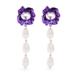 Lola 3 Pearl Drop Earrings with Crystal | Violet