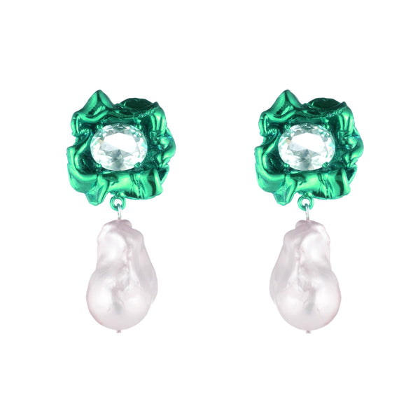 Lola Crystal Baroque Pearl Drop Earrings | Emerald