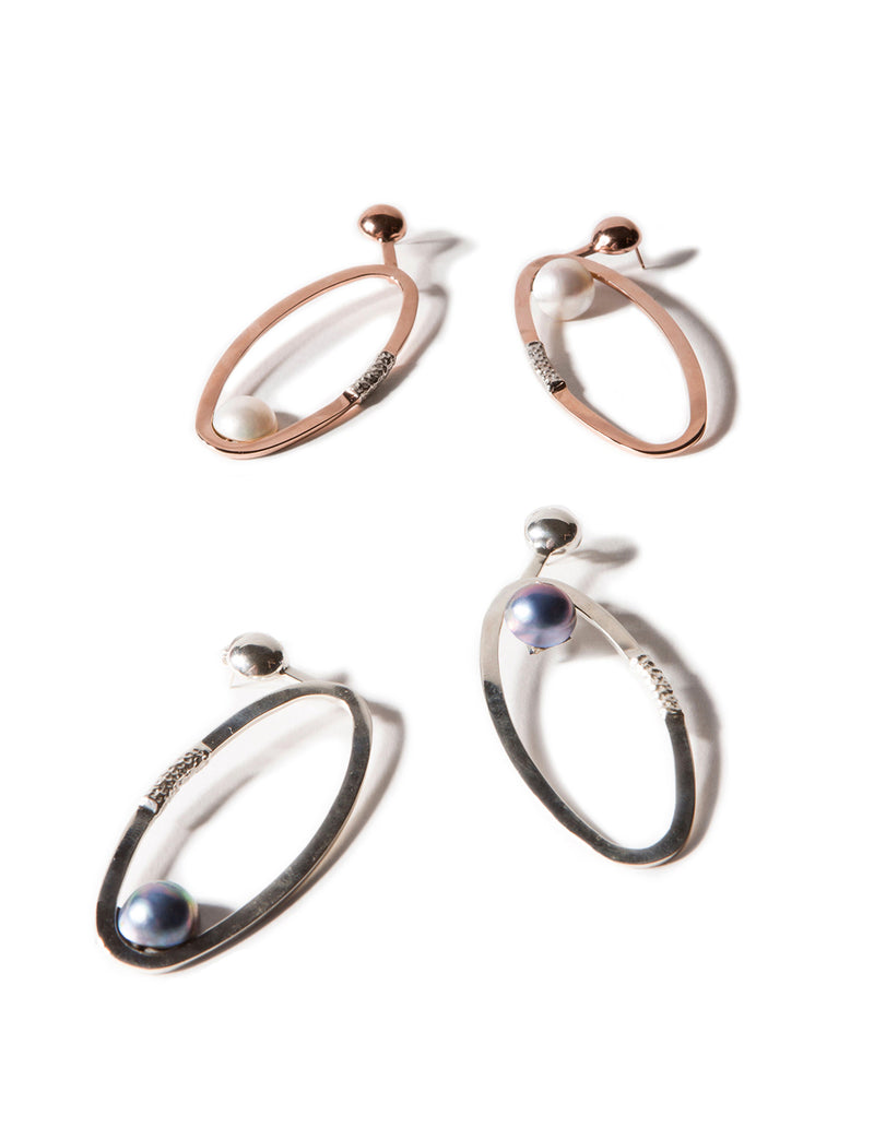 Sterling King Pearl Ellipse Earrings in Rose Gold and Black Rhodium