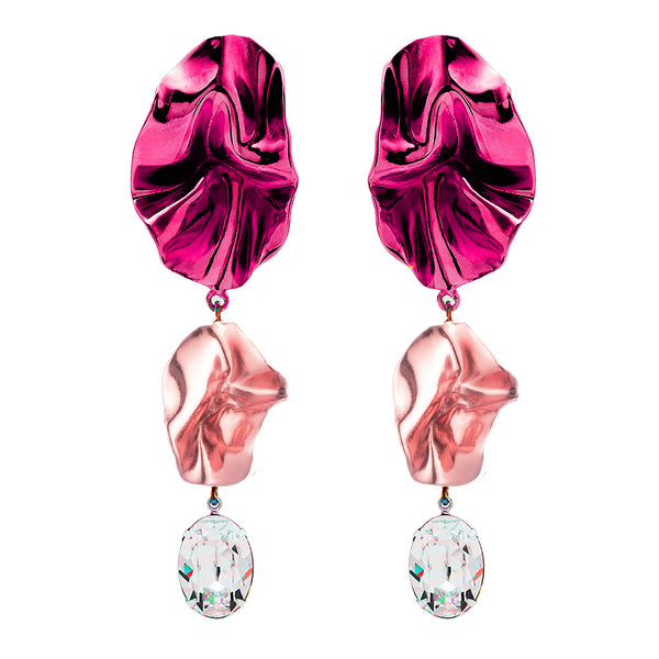 Cindy Crystal Statement Earrings | Fuchsia and Light Pink