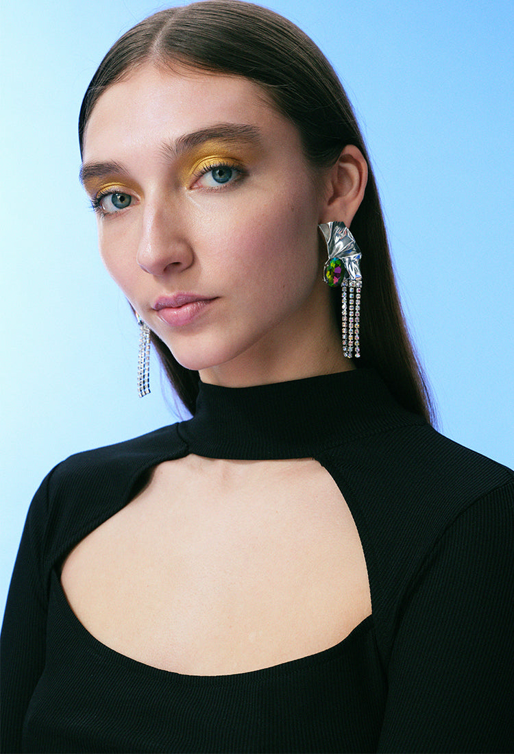 Iridescent Kiki Crystal Drop Earrings | Oil Slick