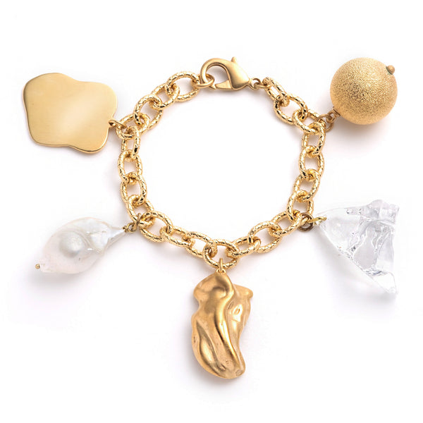 Pearl and Lucite Charm Bracelet | Gold