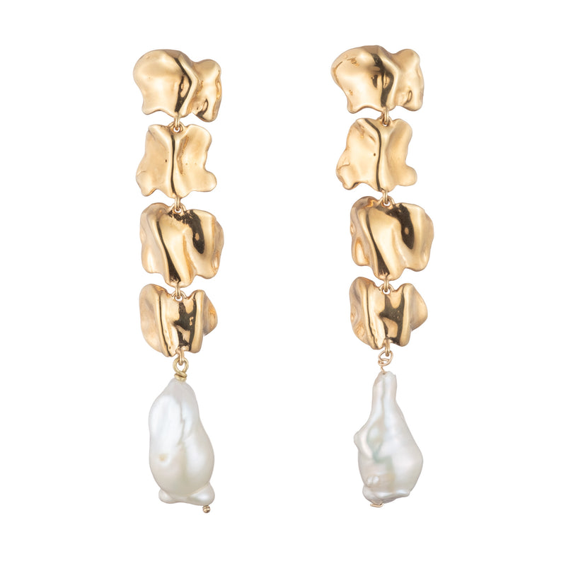 Vertebrae Pearl Drop Earrings | Gold