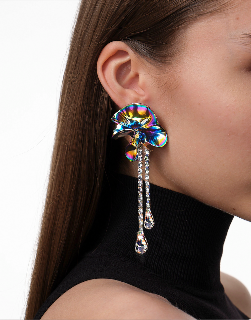 Iridescent statement earrings deals