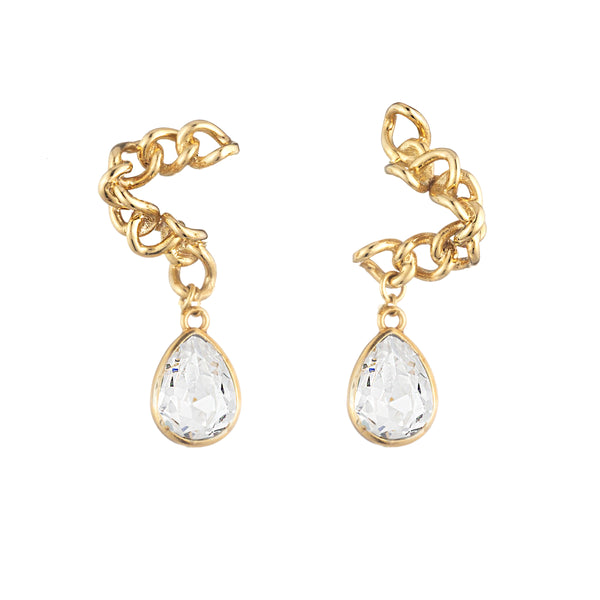 Warp Chain Crystal Drop Earrings | Gold